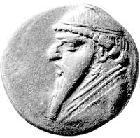 Partia- Mitradates II 123-88 pne, drachma, Aw: Popiersie brodatego króla w diademie w lewo, Rw: Łu..