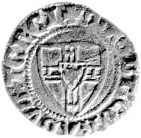 Konrad von Jungingen 1393-1407, szeląg, Aw: Tarcza wielkiego mistrza, Rw: Tarcza krzyżacka, Neuman..