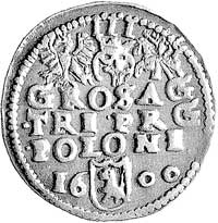 fałszerstwo z epoki trojaka koronnego z datą 1600 naśladujące typ trojaka olkuskiego, srebro dobre..
