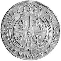 tymf 1753, Lipsk, Aw: Szczupłe popiersie króla w zbroi, na ramieniu kokarda, Rw: Okrągła tarcza he..