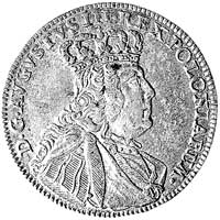 ort 1754, Lipsk, Aw: Szczupłe popiersie króla w zbroi, z trzema pionowymi paskami na ramieniu na z..