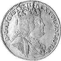 ort 1754, Lipsk, Aw: Duże popiersie króla w zbroi, z czterema pionowymi paskami na ramieniu na zbr..