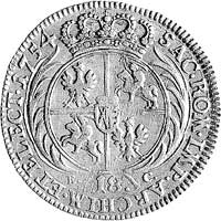 ort 1754, Lipsk, Aw: Duże popiersie króla w zbroi, z czterema pionowymi paskami na ramieniu na zbr..