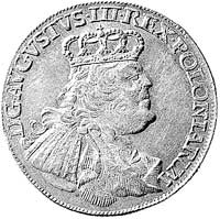 ort 1754, Lipsk, Aw: Duże popiersie króla z dużym podbródkiem w zbroi, z czterema pionowymi paskam..