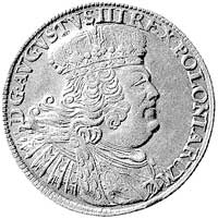 ort 1755, Lipsk, Aw: Duże popiersie króla z dużą głową i dużym podbródkiem w zbroi, z czterema pio..