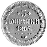3 kopiejki 1857, Warszawa, Plage 471, bardzo rzadka moneta z ładną, starą patyną
