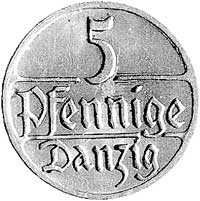 5 fenigów 1928, Gdańsk, rzadki rocznik, piękny egzemplarz