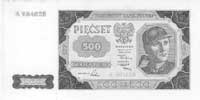 500 złotych 1.07.1948, A 684628, /strona przednia i odwrotna oddzielnie, z częściowymi znakami wod..