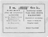 Białystok - 1 marka/60 kopiejek 15.09.1915, /2 egzemplarze w tym 1 sztuka in blanco/, Jabł. 845, r..