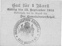 Brzeziny Śląskie /Birkenhain/, powiat bytomski - 1 marka 20.08.1914, Keller 26.c, rzadka