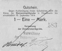 Chwałowice /Chwallowitz/ - 1, 2 i 5 marek ważne 15.09.1914 emitowane przez Verwaltung der Donners-..