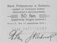 Gostyń - 50 fenigów i 1 marka 13.10.1919 wydane przez Bank Pożyczkowy w Gostyniu, Jabł. 2780 i 278..