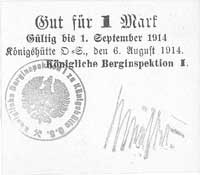 Królewska Huta /Königshütte/ - 1, 1, 2 marki 6.08.1914 emitowane przez Magistrat, Keller 182.a, ra..