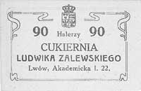 Lwów - 90 halerzy wydane przez Cukiernię Ludwika Zalewskiego, Jabł. 279
