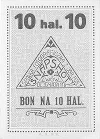 Lwów - 10, 20, 50 halerzy i 1 korona /1919/ wydane przez Spółkę Fotograficzną \Snapshot, Jabł. 376..