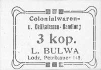 Łódź - 3, 5 i 10 kopiejek wydane przez firmę L. Bulwa, Jabł. 1372÷1374, razem 3 sztuki