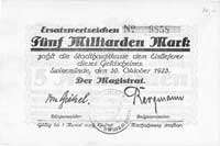 Świnoujście /Swinemünde/ - 5 miliardów marek /2 sztuki/ 30.10.1923 emitowane przez Magistrat, Scho..