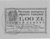 Toruń - 1 i 5 złotych 5.09.1939, Jabł. 4269 i 4270, rzadkie, razem 2 sztuki
