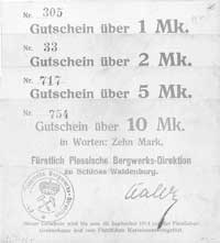 Wałbrzych /Waldenburg/ - 1, 2, 5 i 10 marek ważne do 20.09.1914 wydane przez Fürstlich Plessische ..