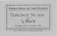 Września /Wreschen/ - 1/2, 1 i 2 marki ważne do 31.12.1914 emitowane przez Kämmereikasse, razem 3 ..
