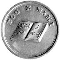medal religijny 1872, Aw: Na szarfie data 1872, po bokach wieniec cierniowy i dębowy, u dołu kotwi..