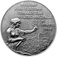 medal Wystawy Jubileuszowej Towarzystwa Politechnicznego we Lwowie 1902 r., Aw: Kobieta stojąca w ..