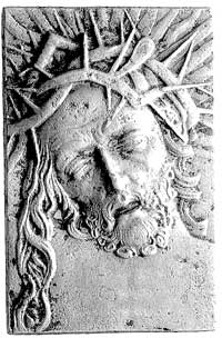 Głowa Chrystusa- plakieta autorstwa J. Aumillera 1926 r; Głowa Chrystusa w koronie cierniowej z dł..