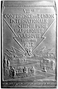 plakieta dwustronna autorstwa Jana Raszki wybita w 1927 r. z okazji Unii Chemii Czystej i Stosowan..