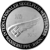 medal nagrodowy zawodów szybowcowych w Wasserkuppe (Rhön) 1937 r., Aw: Skrzydło ze swastyką i daty..