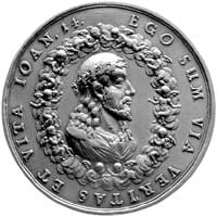 medal religijny autorstwa Jan Buchheima, Aw: W wieńcu utworzonym przez obłoki na których siedzą an..