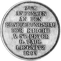 medal z okazji odnowienia kościoła św. Piotra i Pawła w Legnicy 1893 r., Aw: Widok kościoła i napi..