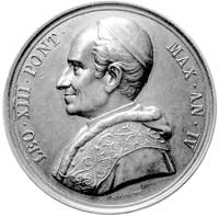 medal papieża Leona XIII sygn. Bianchi, 1881 r., Aw: Popiersie papieża w lewo i napis w otoku, Rw:..