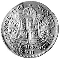 Hamburg, dukat 1761, Aw: Orzeł cesarski, Rw: Herb miasta, Fr.1125, złoto 3.33 g