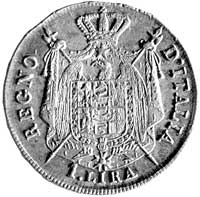 królestwo napoleońskie 1804-1814, 1 lira 1810, Bologna, Aw: Głowa Napoleona, Rw: Tarcza herbowa