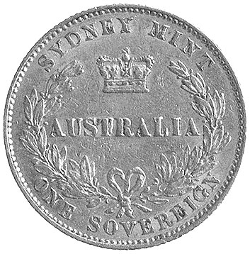 Wiktoria 1837- 1901, funt 1870, Sydney, Aw: Głowa, Rw: Napisy w wieńcu i w otoku, Fr.10. złoto 7.97 g