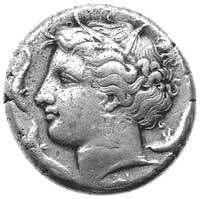 Sycylia- Syrakuzy, Agatokles 317- 289, tetradrachma, Aw: Głowa Persefony w wieńcu ze zboża, wokół ..