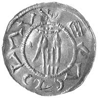 Brzetysław I 1028- 1034 i 1037- 1055, denar, Aw: Ręka Sprawiedliwości i napis BSDVDVAV, Rw: Krzyż ..