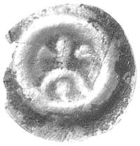 Mściwój II 1266-1294, brakteat guziczkowy; Półlilia na łuku, pod nim kula, 0.17 g, rzadki