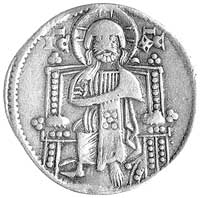 Jacopo Contarini 1275- 1280, grosz, Aw: Stojący św. Marek i doża z chorągwią i napis w otoku IA 9T..