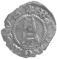 denar XIII/XIV w., Aw: Krzyż równoramienny i nap