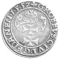 grosz 1557, Gdańsk, awers jak Bahr. 8063, ale napis zakończony rozetką, rewers jak Bahr. 8062, ale..