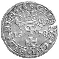 grosz 1578, Gdańsk, na awersie interpunkcja w postaci kropek, Kurp. 378 R1, Gum. 789, wyszczerbion..