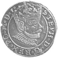 grosz 1581, Ryga, odmiana z pełną datą, Kurp. 428 R1, Gum. 508, patyna