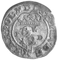 szeląg 1586, Olkusz, odmiana z literami N-H po bokach korony, Kurp. 54 R1, Gum. 679