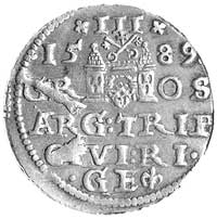 trojak 1589, Ryga, odmiana- końcówka napisu pomiędzy kropką i lilijką, Kurp. 2491 R1, Gum. 1449