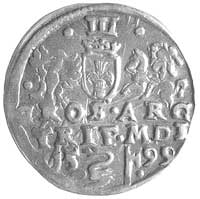 trojak 1599, Wilno, Kurp. 2149 R6, Gum. 1343, bardzo rzadka moneta z ładną starą patyną