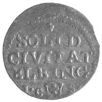 szeląg 1763, Elbląg, odmiana z dużym monogramem królewskim i literami IC - S, Kam. 1063 R2, Merseb..
