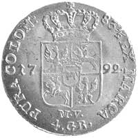 złotówka 1792, Warszawa, Plage 300, piękny egzemplarz, minimalnie justowany