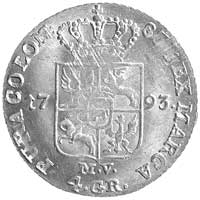 złotówka 1793, Warszawa, Plage 301, minimalnie justowana, bardzo ładna moneta