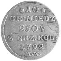 10 groszy miedzianych 1792, Warszawa, odmiana z literami MW, Plage 237